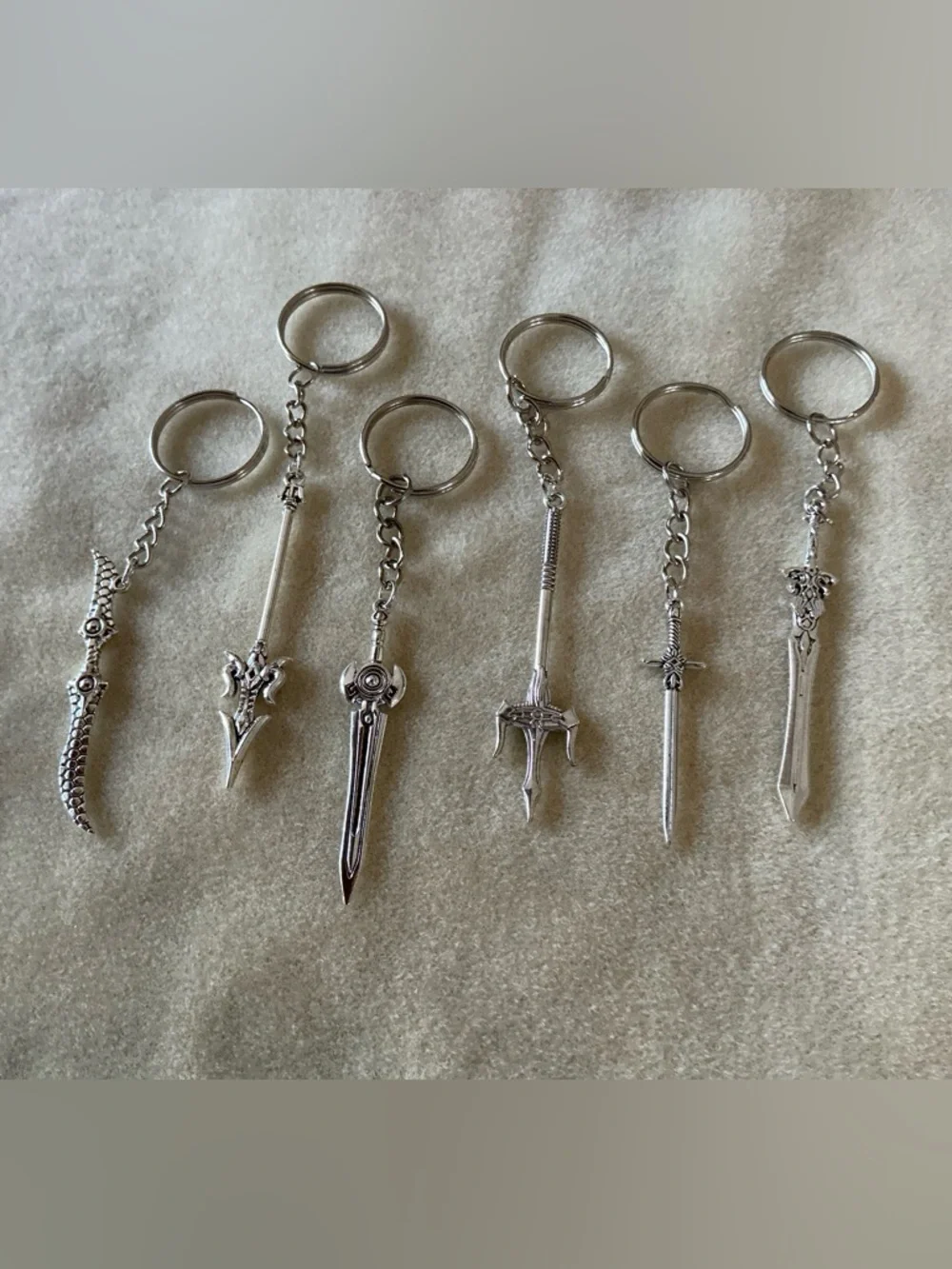 Silver Sword Charm Keychain Set of 6 - Men Accessories